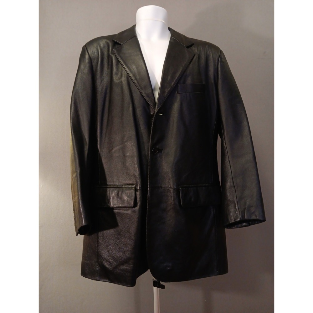 J. FERRAR Genuine Lambskin soft Leather 3 button blazer jacket black Size M Nice